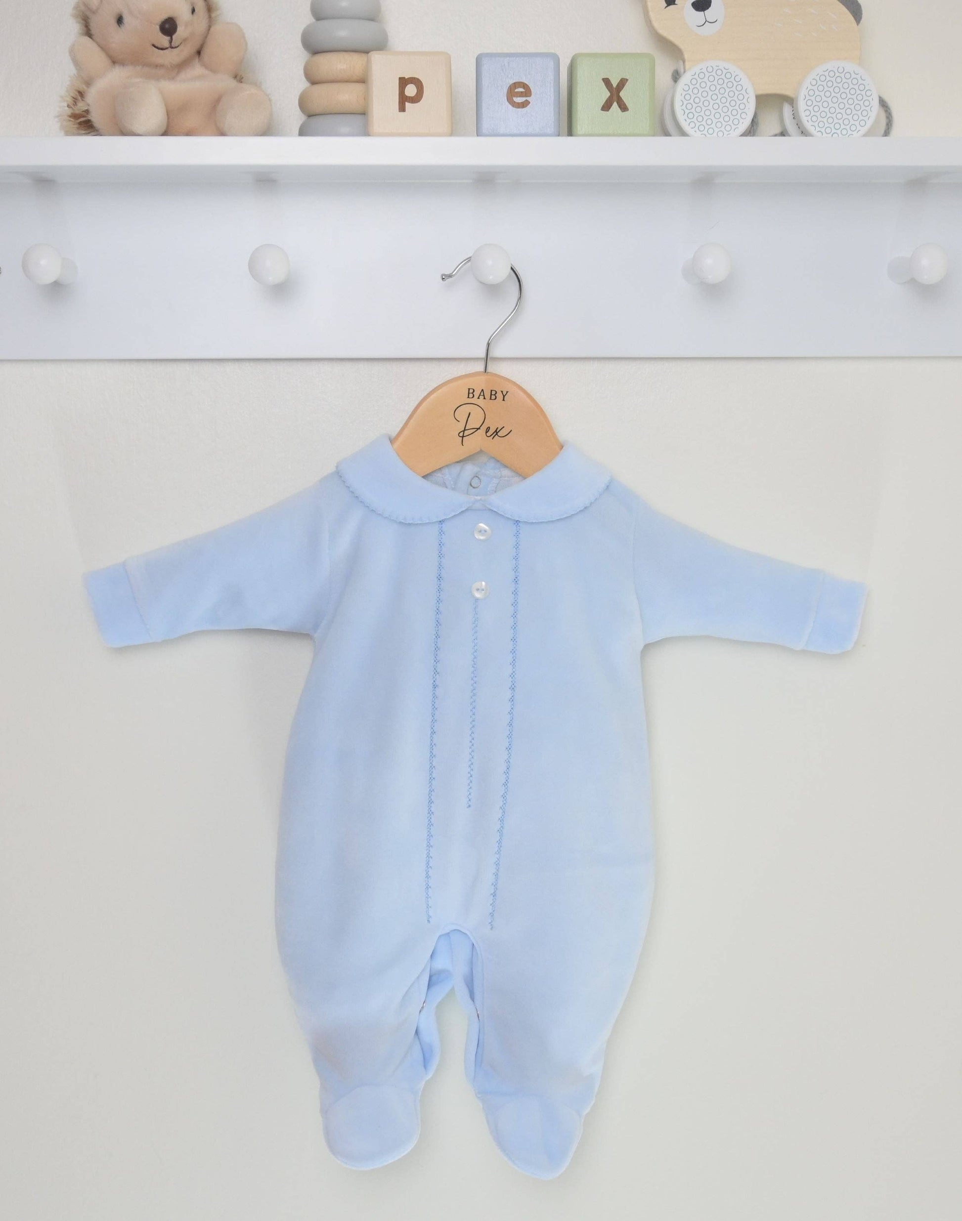 Baby Boy Blue Velour Sleepsuit | For The Baby