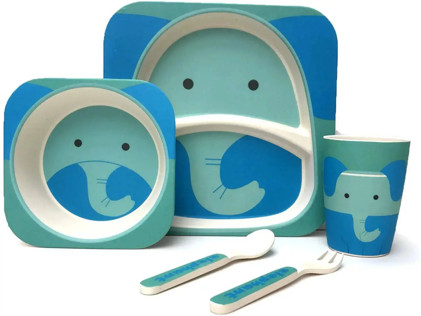 Children's 5 Piece Bamboo Dinner Set, Eco-Friendly, Dishwasher Safe (Elephant) - For The Baby