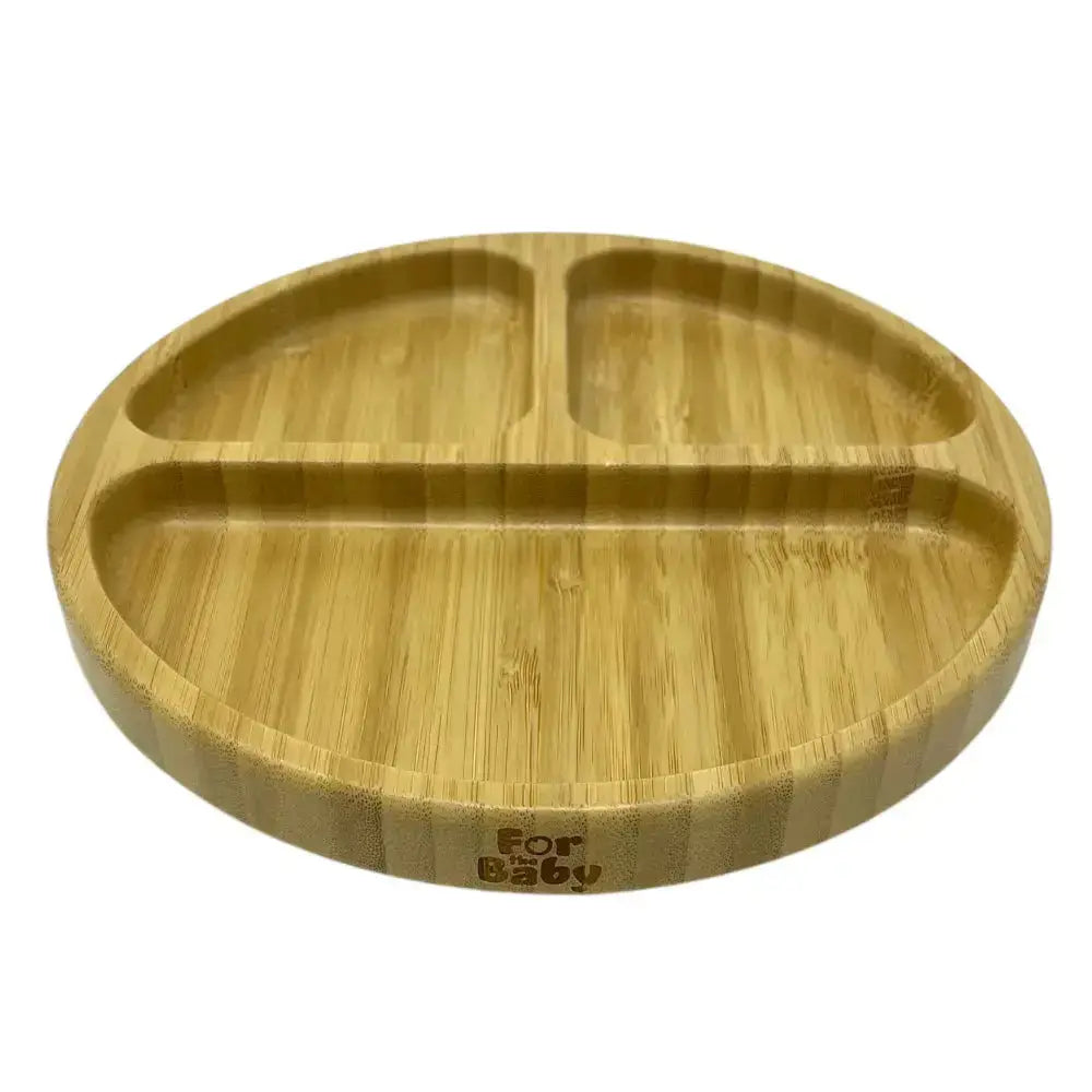Round bamboo suction plate with 3 sections for babies