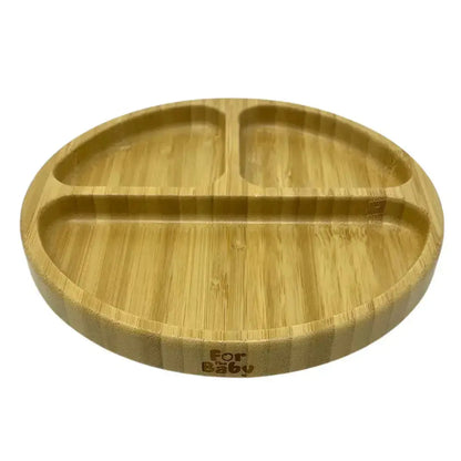 Round bamboo suction plate with 3 sections for babies