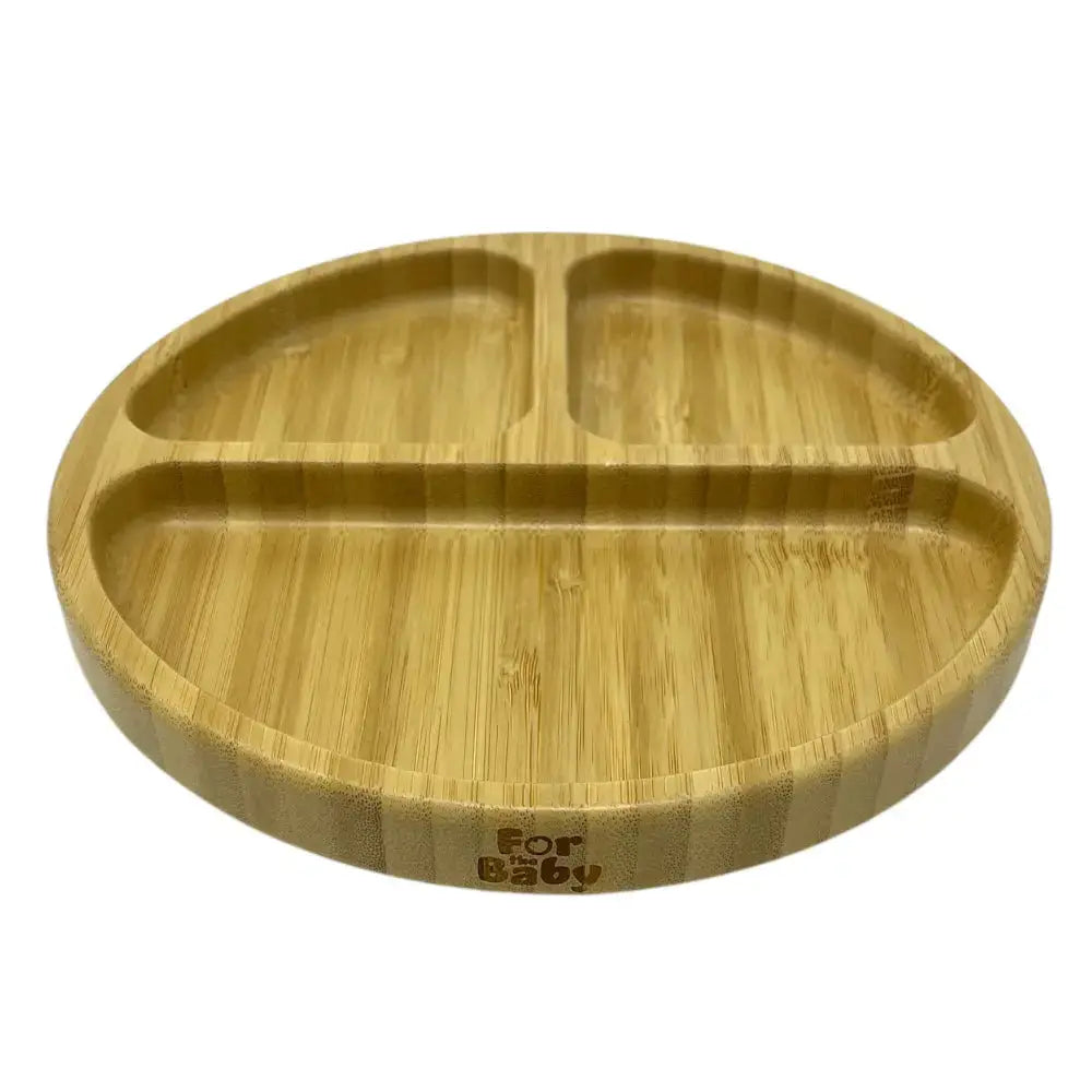 Round bamboo suction plate with 3 sections for babies