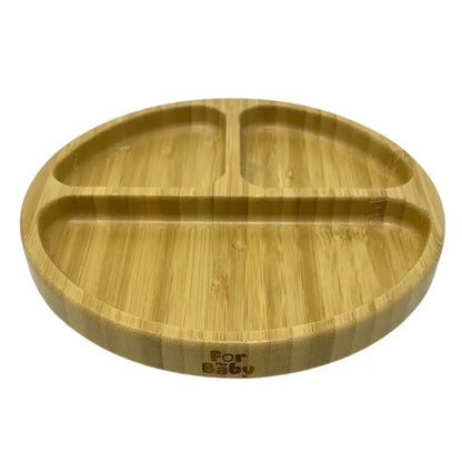 Round bamboo suction plate with 3 sections for babies