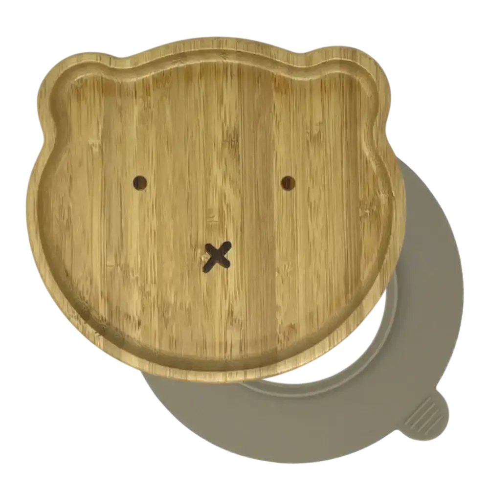 Bear bamboo suction plate with mushroom silicone base