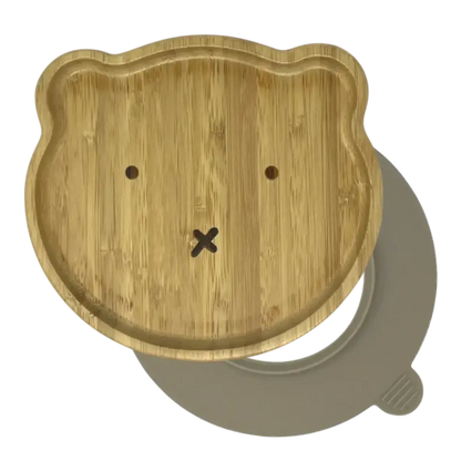 Bear bamboo suction plate with mushroom silicone base