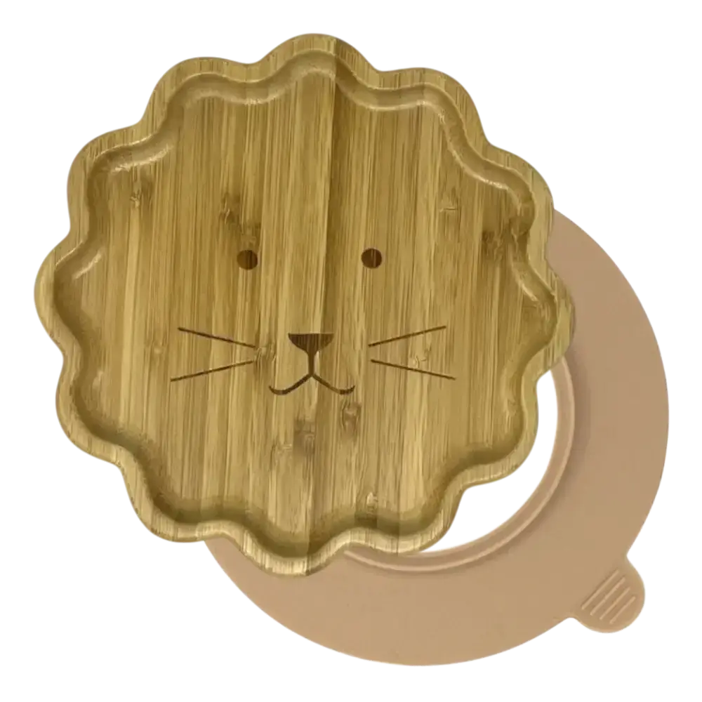 Lion bamboo suction plate with peach silicone base