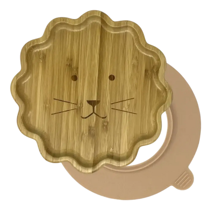 Lion bamboo suction plate with peach silicone base