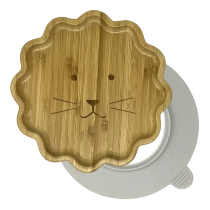 Lion bamboo suction plate with off white silicone base
