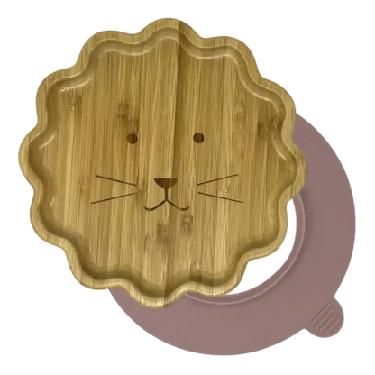Lion bamboo suction plate with soft pink silicone base