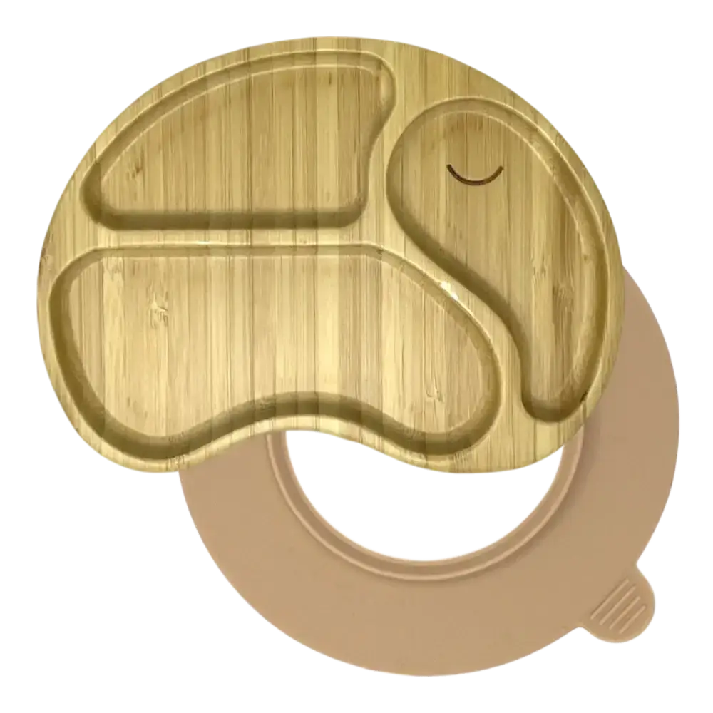 Elephant bamboo suction plate with peach silicone base