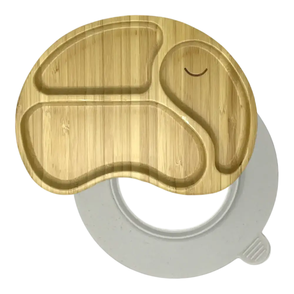 Elephant bamboo suction plate with off white silicone base