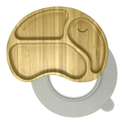 Elephant bamboo suction plate with off white silicone base