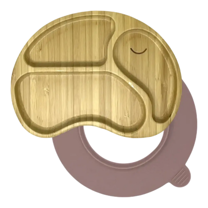 Elephant bamboo suction plate with soft pink silicone base