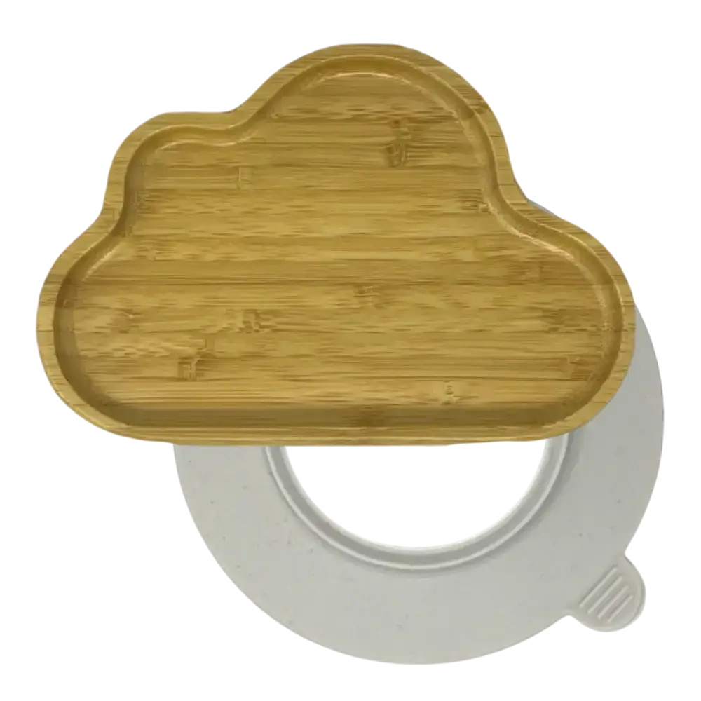 Cloud bamboo suction plate with off white silicone base