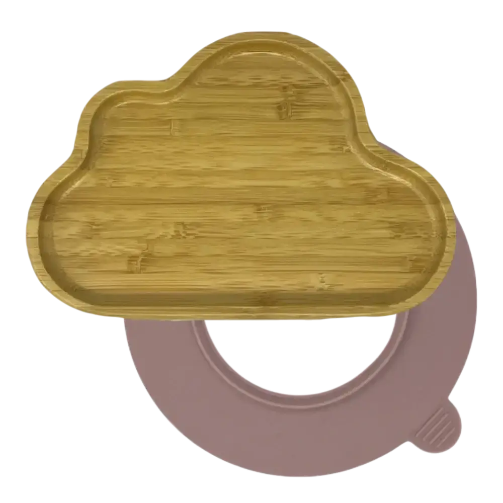 Cloud bamboo suction plate with soft pink silicone base