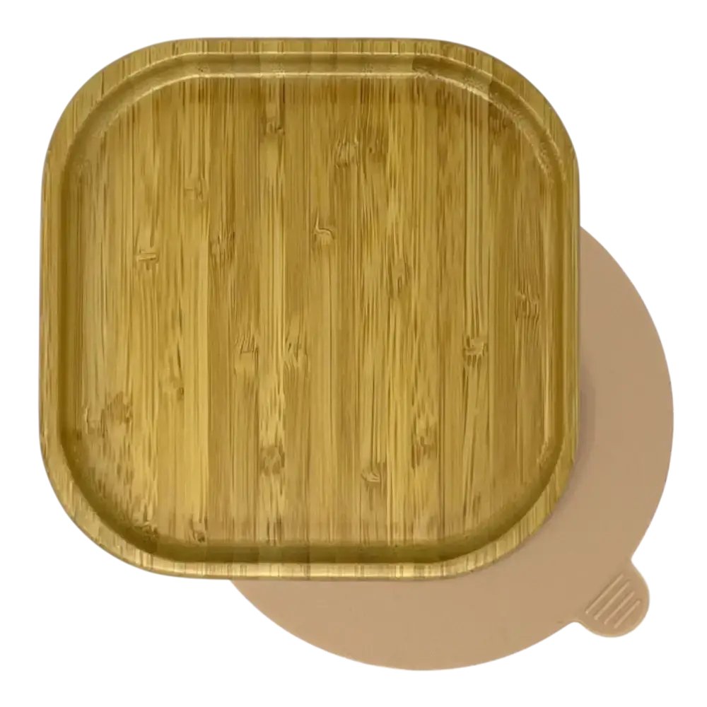 Square bamboo suction plate with peach silicone base