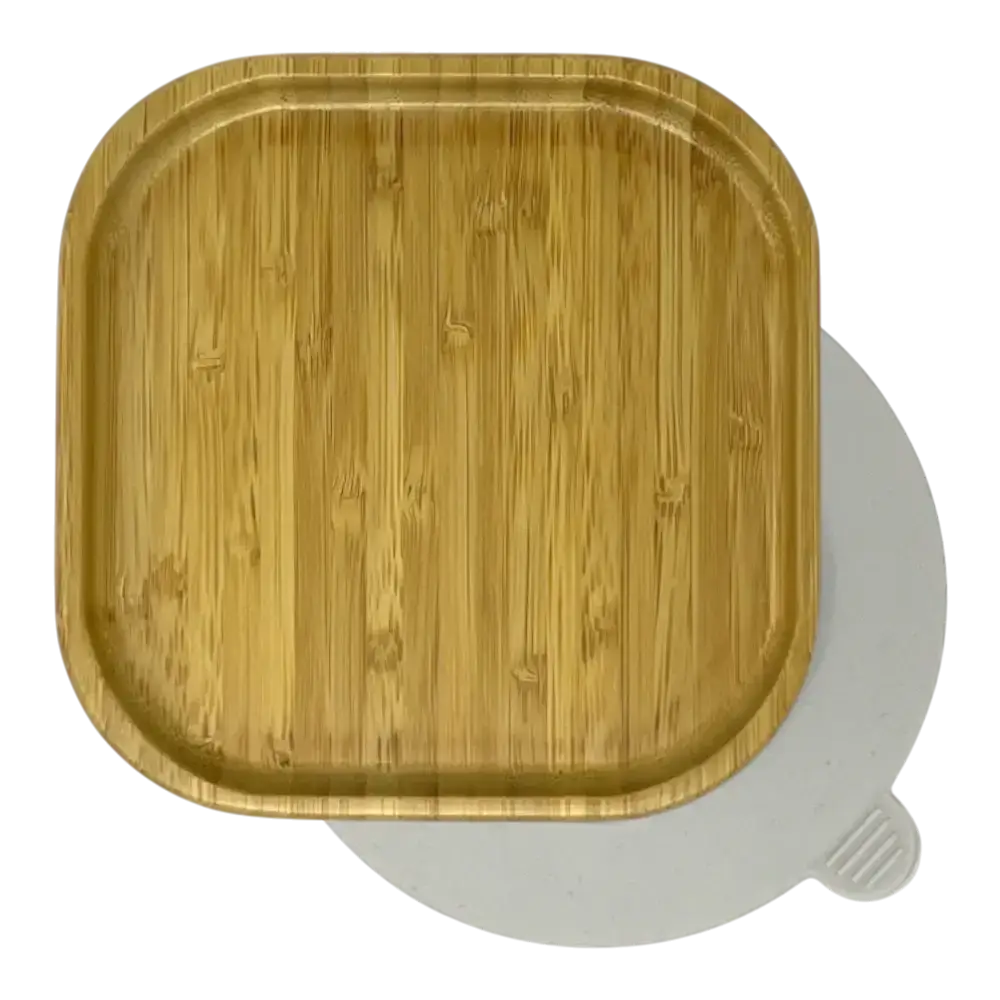Square bamboo suction plate with off white silicone base