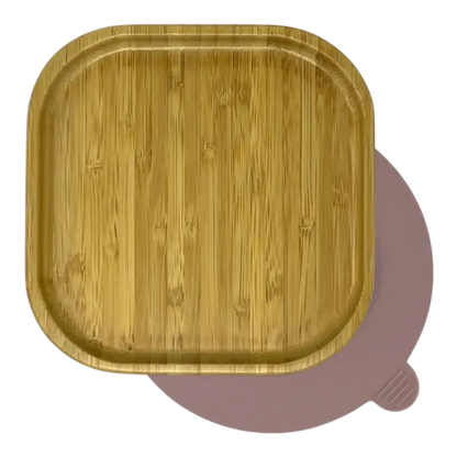 Square bamboo suction plate with soft pink silicone base