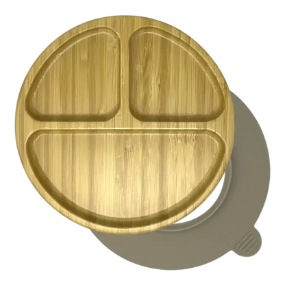 Round 3-section bamboo suction plate with mushroom silicone base