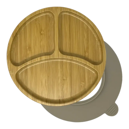 Round curved bamboo suction plate with mushroom silicone base