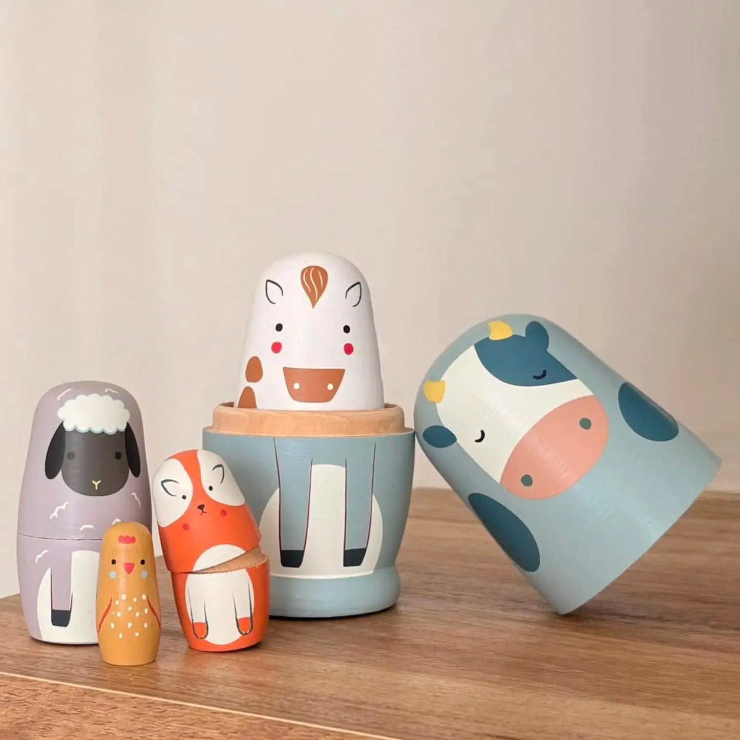 Farm animal nesting dolls