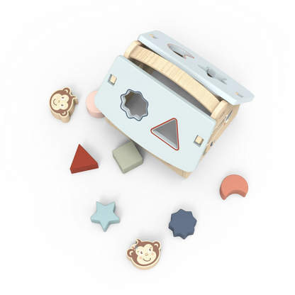 Children's toy with colourful geometric shapes on a white background