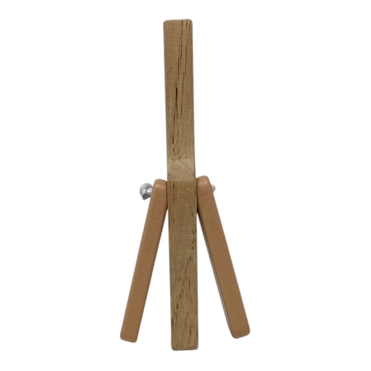 Wooden clapper toy with a natural oak finish, featuring a vertical centre post, two angled support legs, and a small silver metal hinge screw, shown against a plain white background.