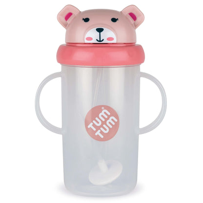 Children's sippy cup with bear design and 'tum tum' branding