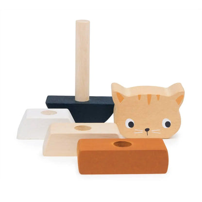Set of wooden blocks with a cat design on a white background