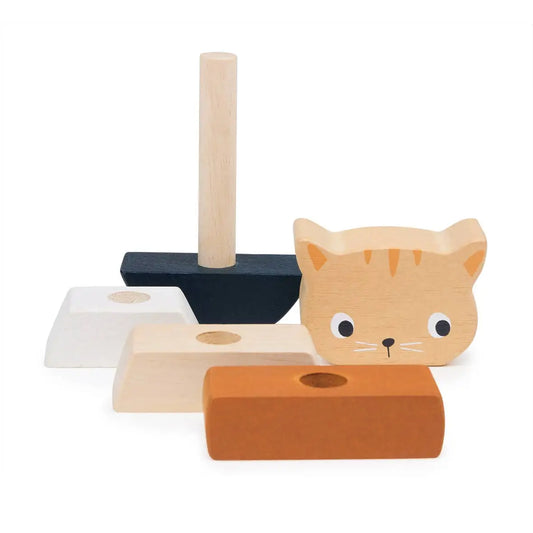 Set of wooden blocks with a cat design on a white background