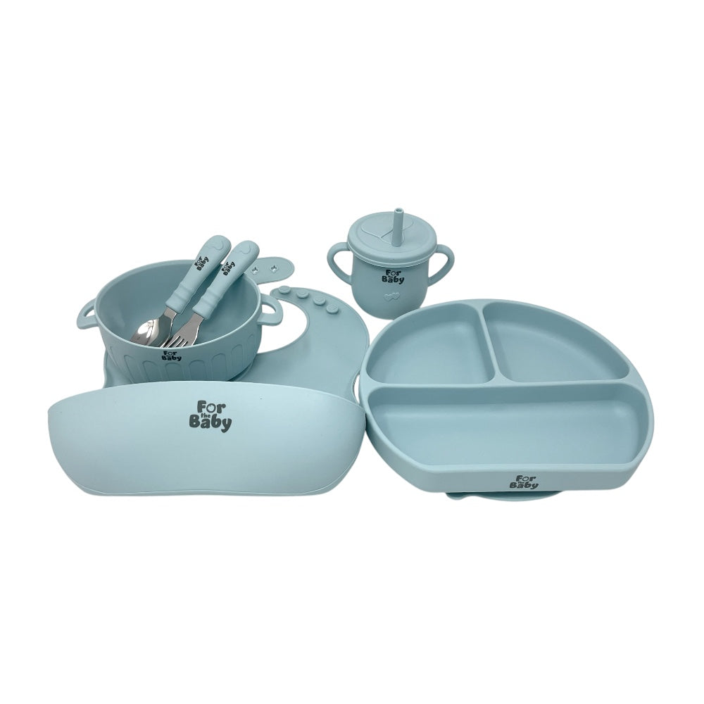 Baby silicone suction plate and bowl with strong suction base to prevent spills during mealtime.