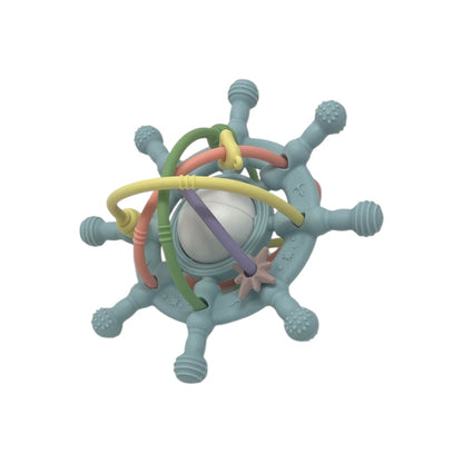 Silicone teether toy with interactive rattle elements