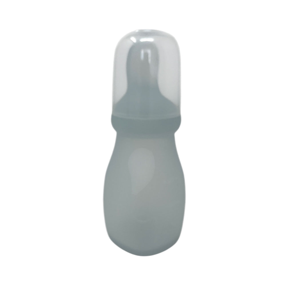 Silicone baby feeding bottle with a spoon-shaped teat, designed for smooth and mess-free feeding.