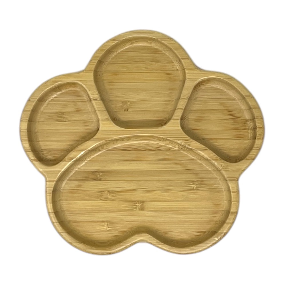 aerial shot of paw shaped bamboo plate