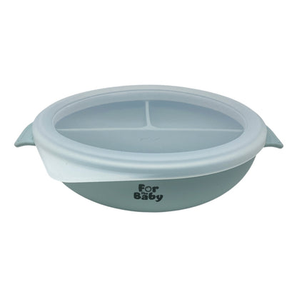 Round silicone baby bowl with lid Blue