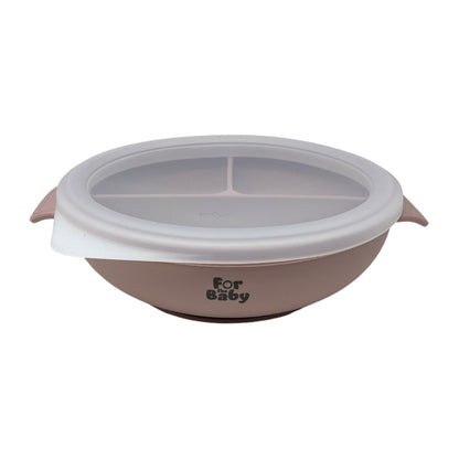 Round silicone baby bowl with lid Pink