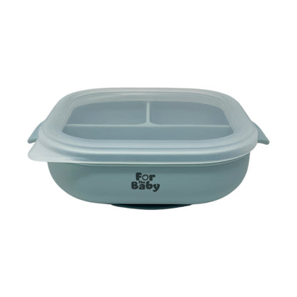 Blue silicone suction bowl with lid