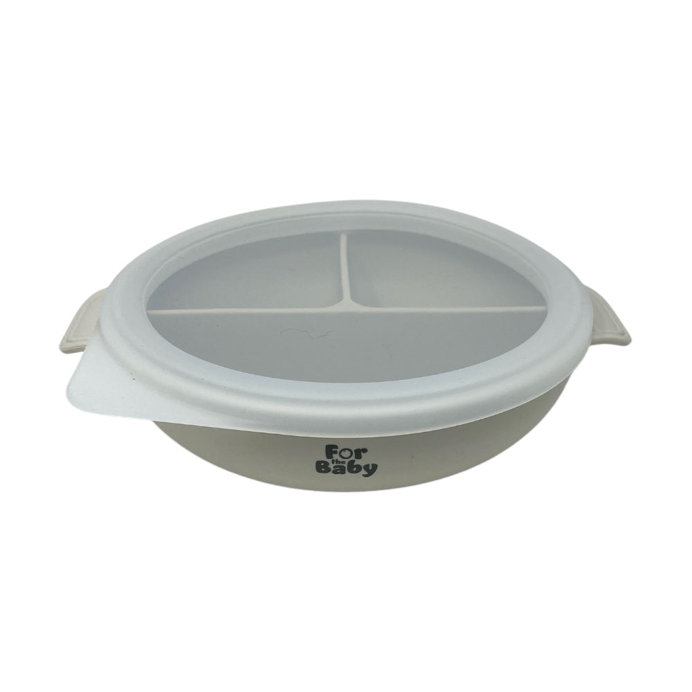 Round silicone baby bowl with lid Grey