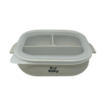 Grey silicone suction bowl with lid