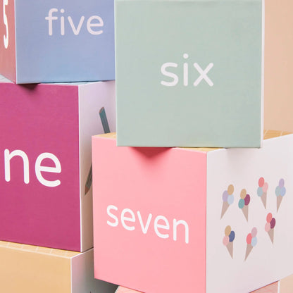 Colourful boxes with numbers and ice cream illustrations
