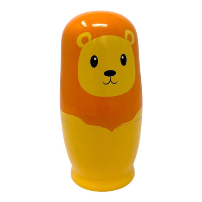 Toy matryoshka with a lion design on a white background