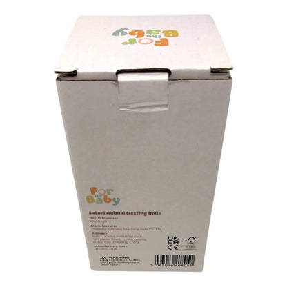 Cardboard box packaging for safari animal nesting dolls on a white background
