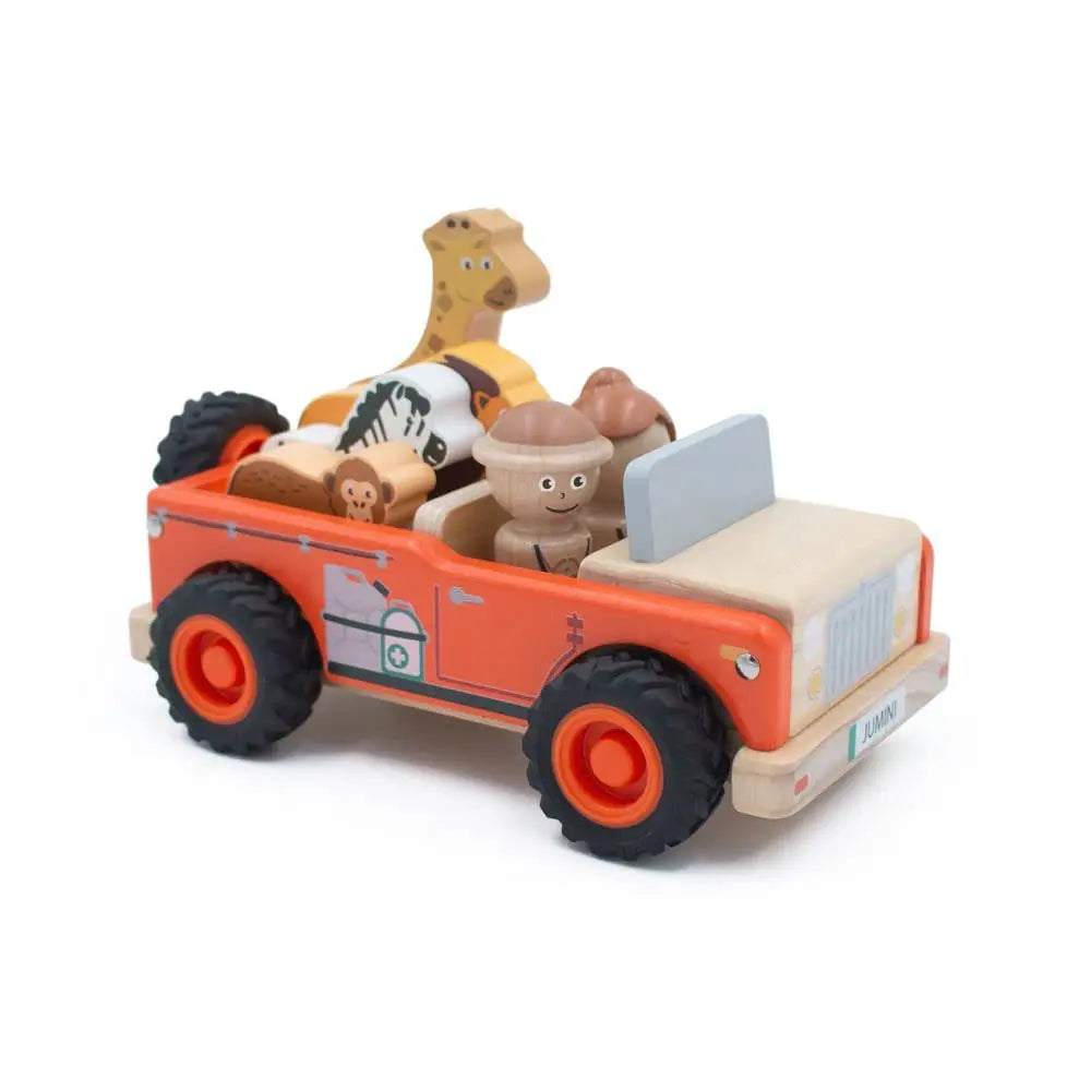 Toy truck with animal figures on a white background