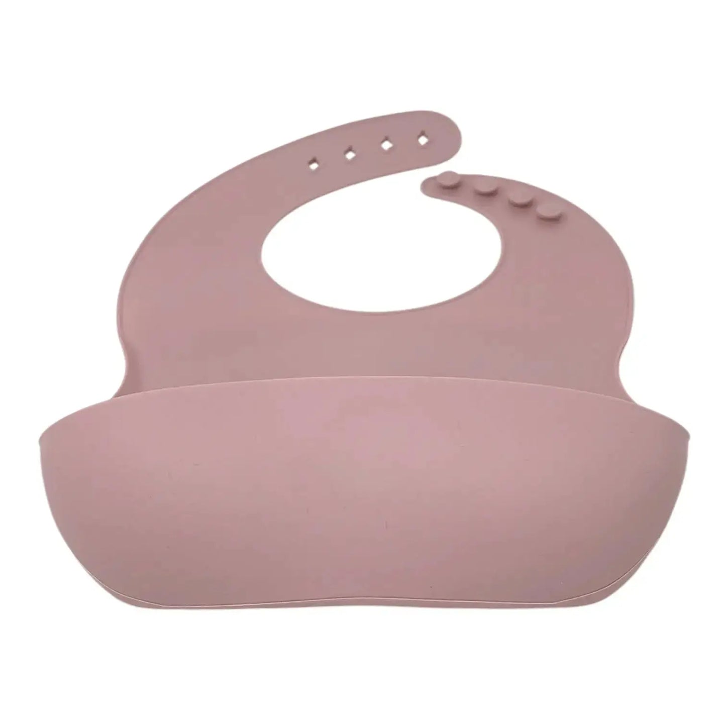 Pink silicone bib on a white background