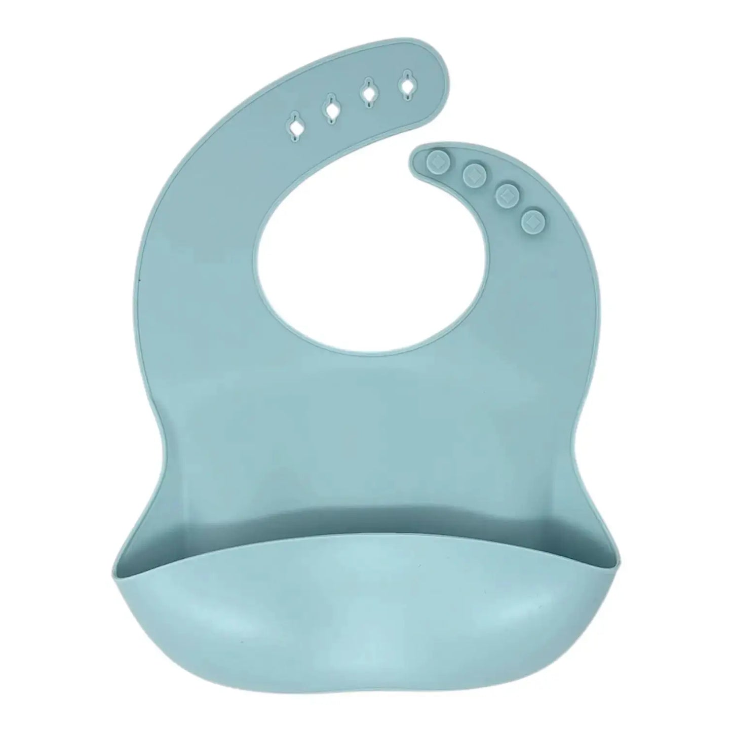 Light blue silicone bib on a white background