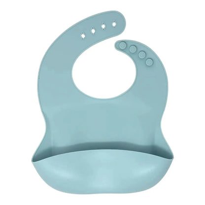 Light blue silicone bib on a white background