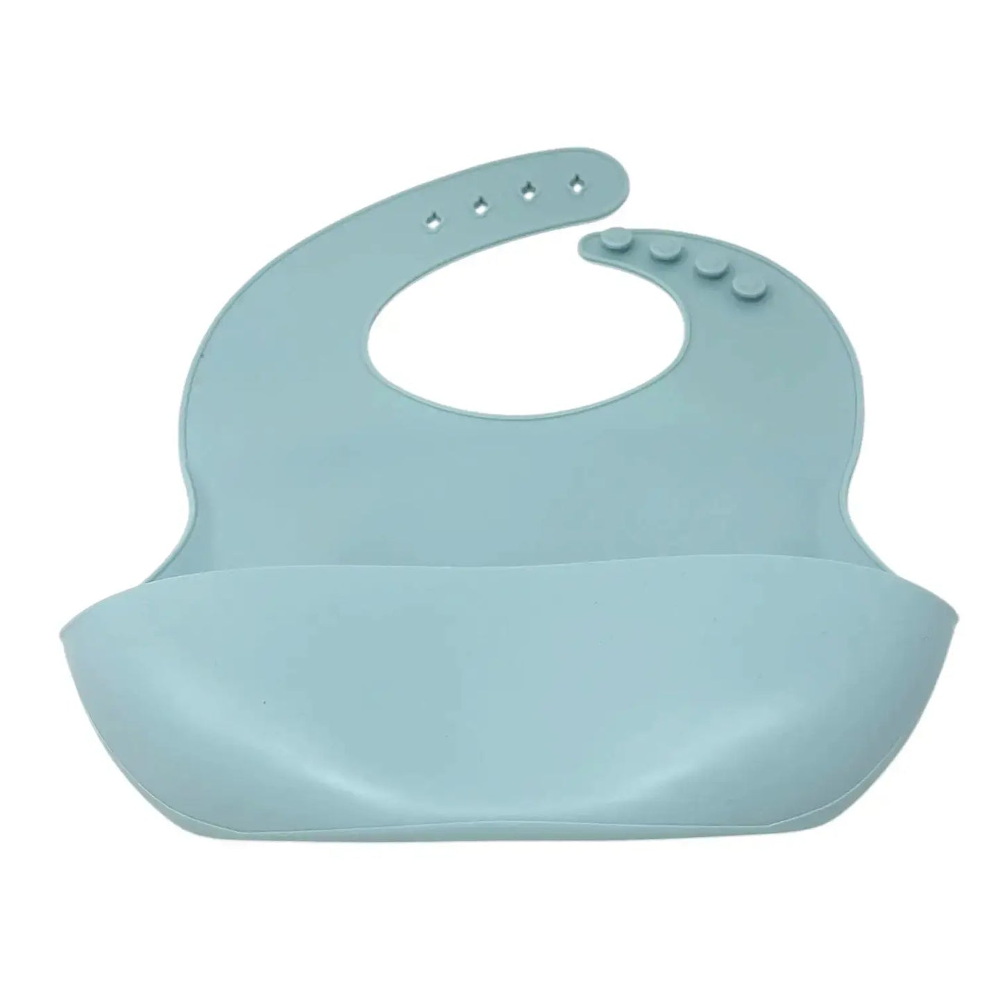 Light blue silicone bib on a white background