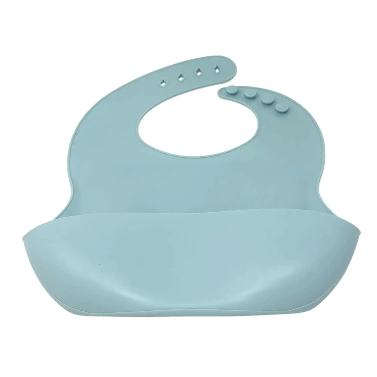 Light blue silicone bib on a white background