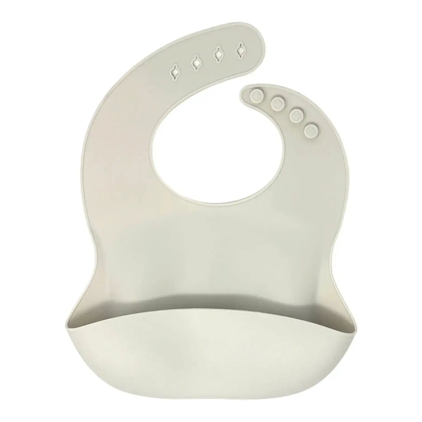 Grey silicone bib on a white background