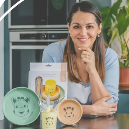 Silicone dinner set for a child with woman