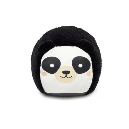 Plush toy with panda face design on a white background